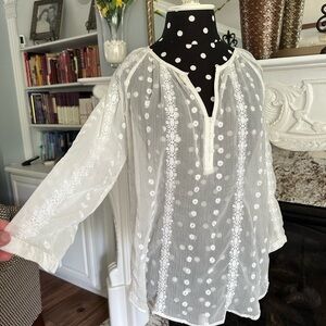 White sheer blouse w embroidery  - size L